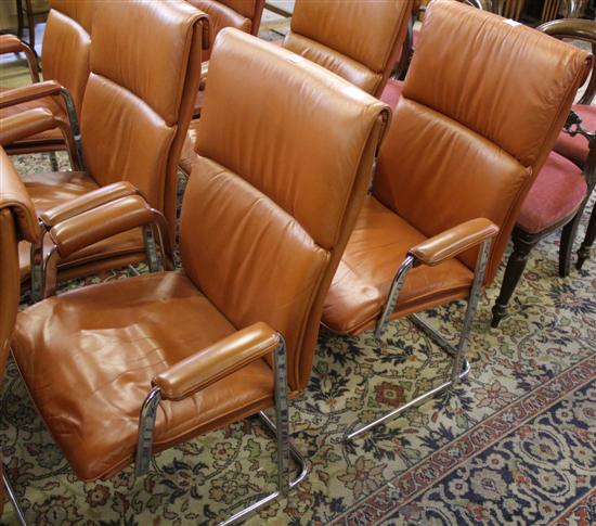 Pair leather and chrome armchairs